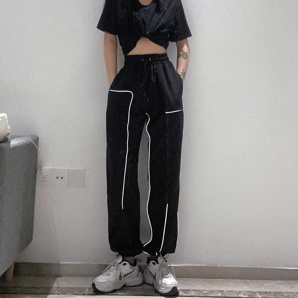 High Waist Reflective Line Cargo Pants