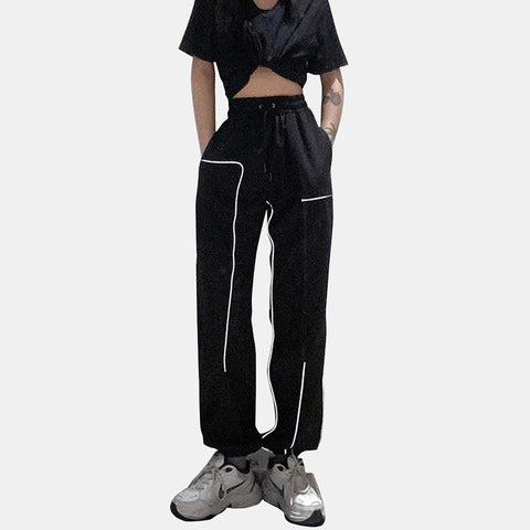 High Waist Reflective Line Cargo Pants