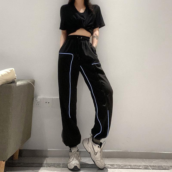 High Waist Reflective Line Cargo Pants