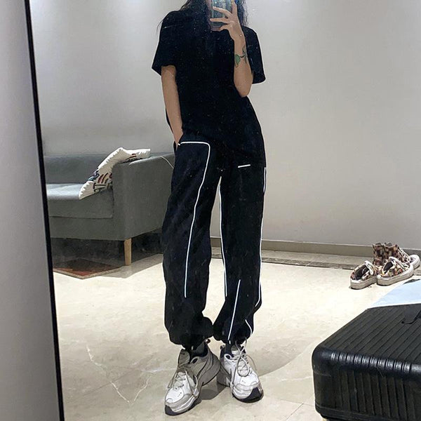 High Waist Reflective Line Cargo Pants