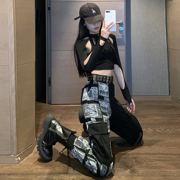 Hiphop Wide Leg Two Tone Pants