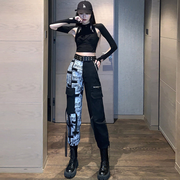 Hiphop Wide Leg Two Tone Pants