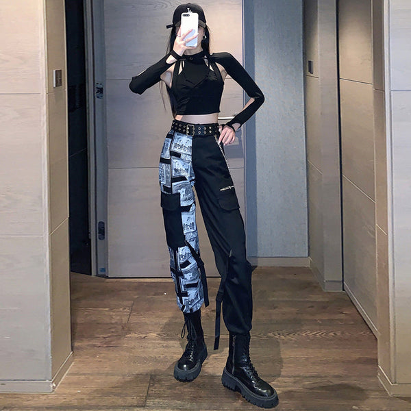 Hiphop Wide Leg Two Tone Pants