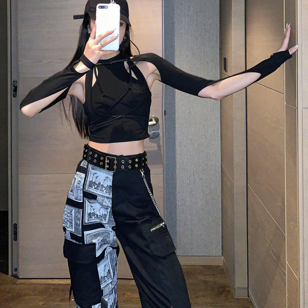 Hiphop Wide Leg Two Tone Pants