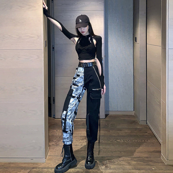 Hiphop Wide Leg Two Tone Pants