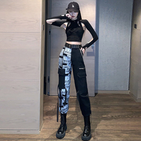 Hiphop Wide Leg Two Tone Pants