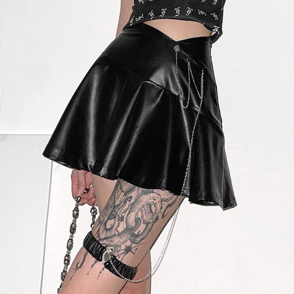 Hot Girl Leg Hoop PU Skirt