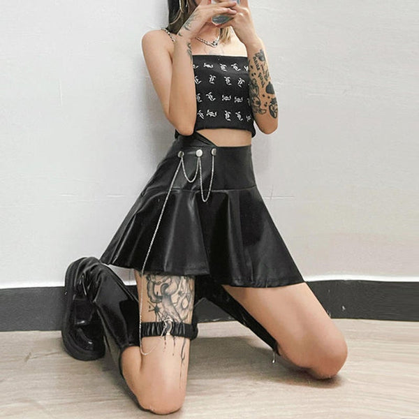 Hot Girl Leg Hoop PU Skirt