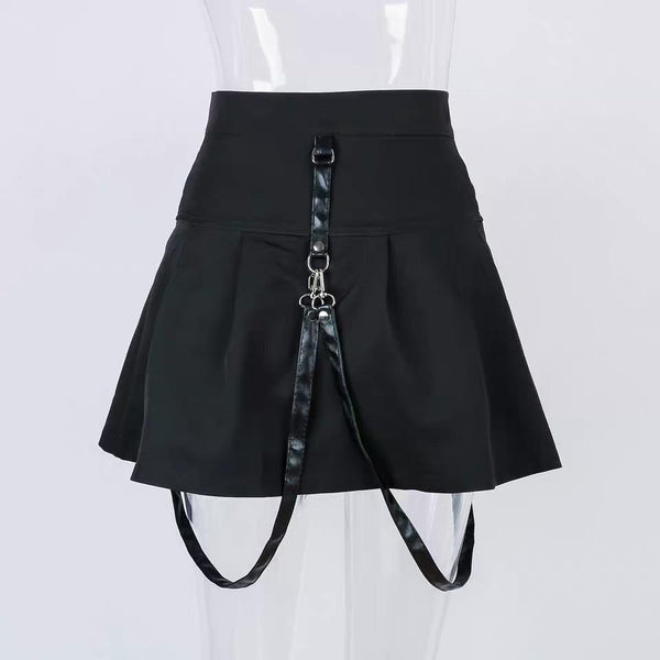 Black/Red Plaid Pentagram Zipper Skirt