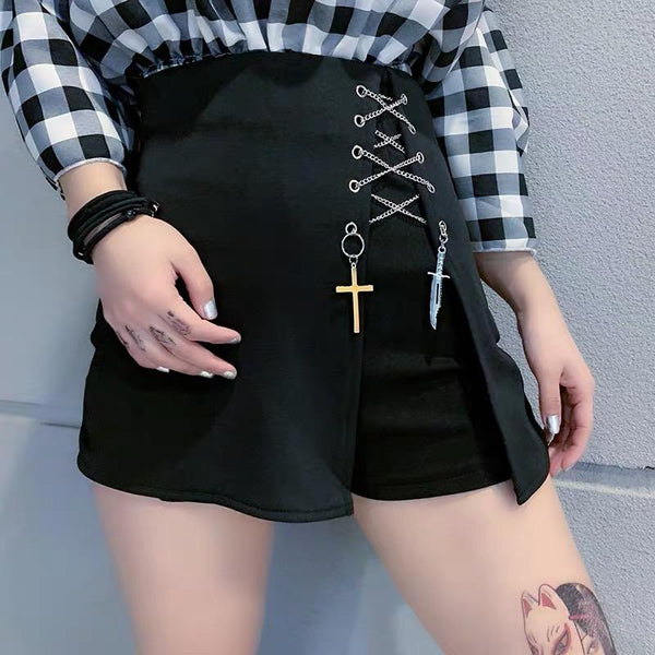 High Waist Cross Chain Culottes Skirt