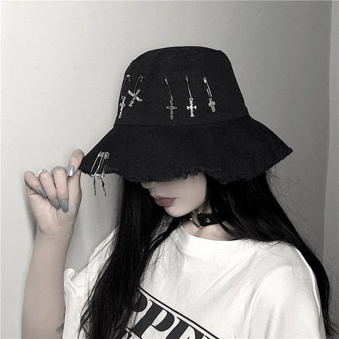 Crossed Safety Pin Bucket Hat