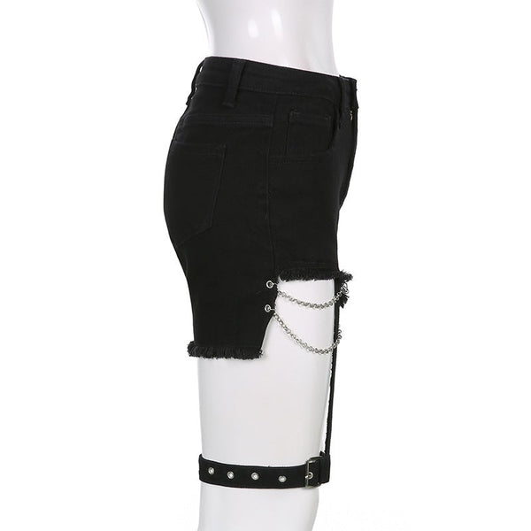 Irregular Zipper Leg Loop Shorts