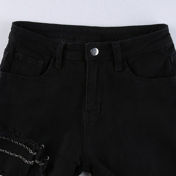 Irregular Zipper Leg Loop Shorts