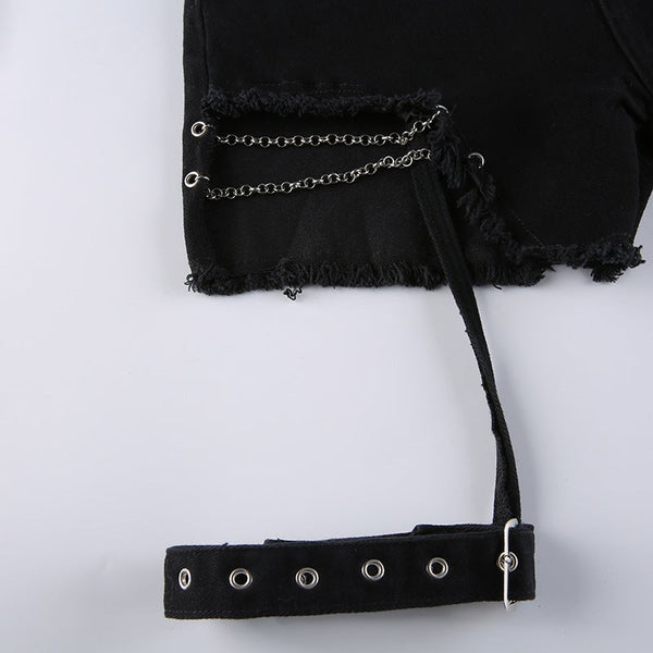 Irregular Zipper Leg Loop Shorts