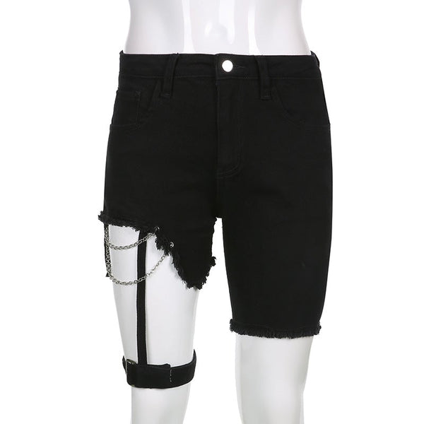 Irregular Zipper Leg Loop Shorts