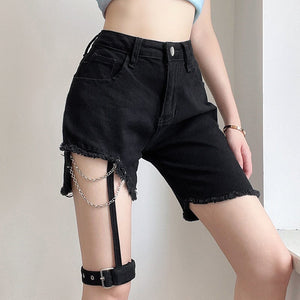 Irregular Zipper Leg Loop Shorts