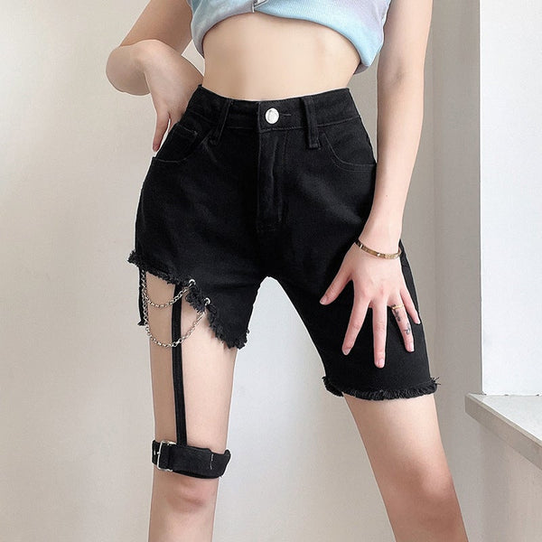 Irregular Zipper Leg Loop Shorts