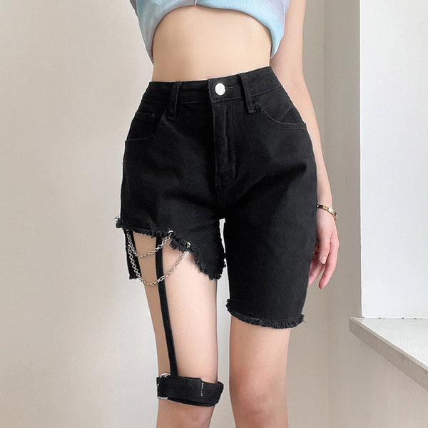 Irregular Zipper Leg Loop Shorts