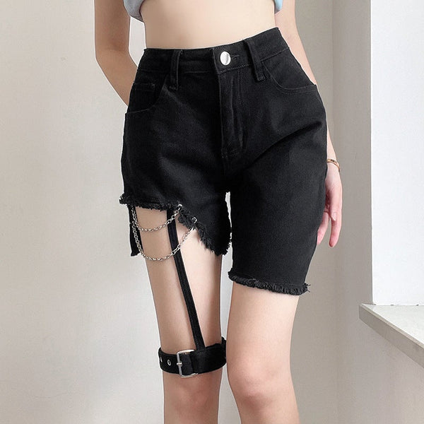 Irregular Zipper Leg Loop Shorts