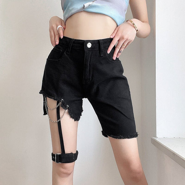 Irregular Zipper Leg Loop Shorts