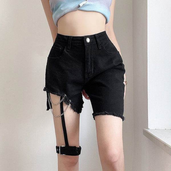 Irregular Zipper Leg Loop Shorts