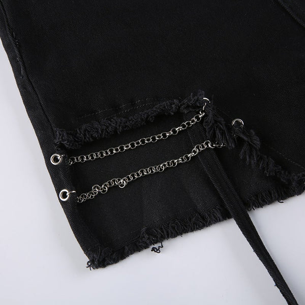 Irregular Zipper Leg Loop Shorts