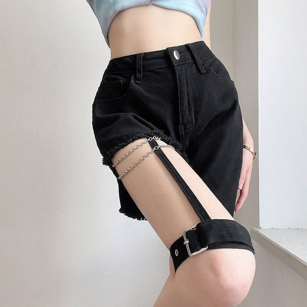 Irregular Zipper Leg Loop Shorts