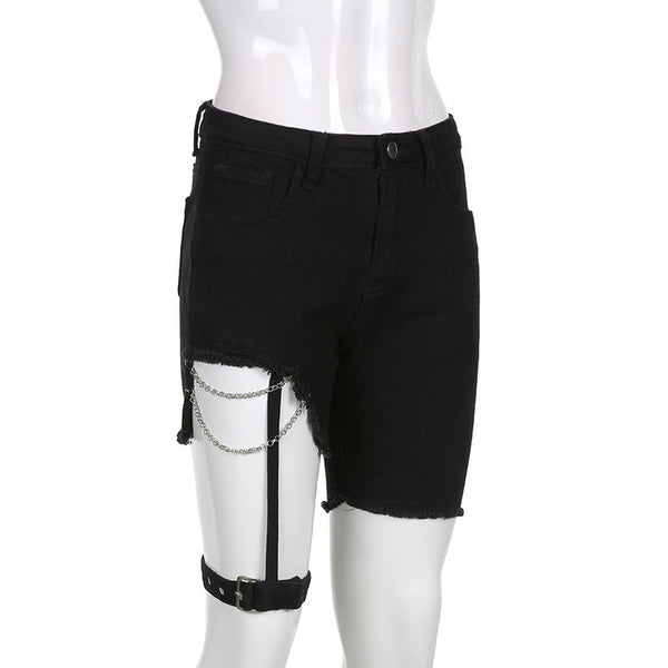 Irregular Zipper Leg Loop Shorts