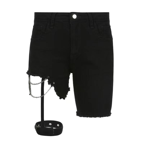 Irregular Zipper Leg Loop Shorts