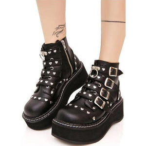 Kawaii Boots Platform Rivets Buckles Patent Leather