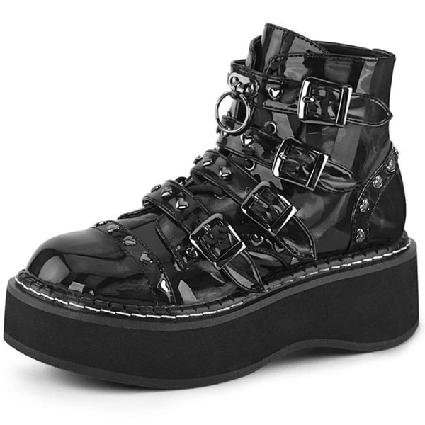 Kawaii Boots Platform Rivets Buckles Patent Leather