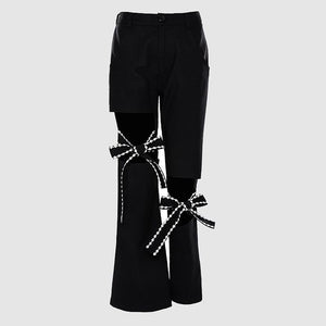 Hollow Out Bow Knot High Waist Straight Pants