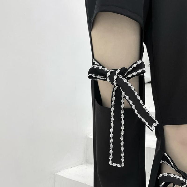 Hollow Out Bow Knot High Waist Straight Pants