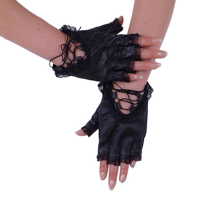 Lace Rim Fingers Pu Gloves