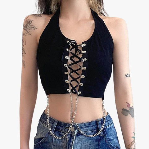 'Devil in you' Black chain crop top