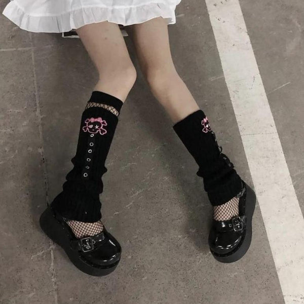 Leg Warmers Punk Embroidery Skull