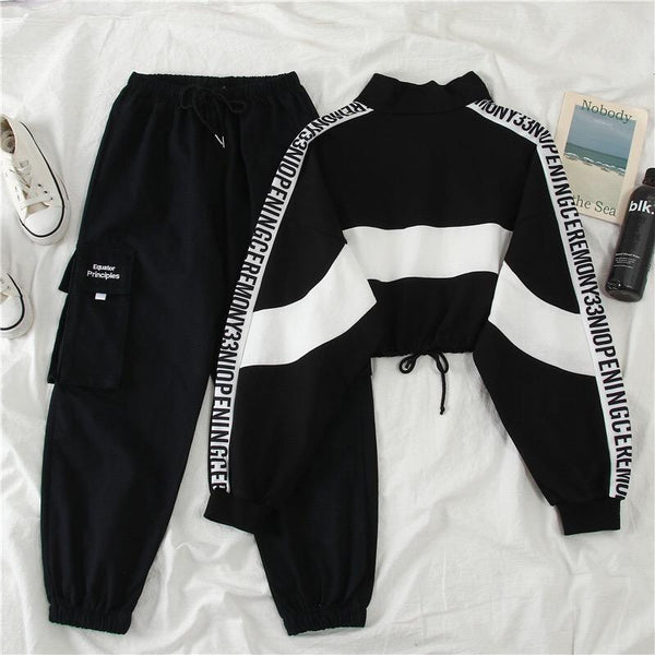 Loose Hoodie and High Waist Street Fashion Cargo Pants