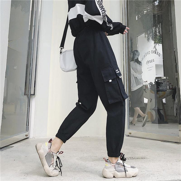 Loose Hoodie and High Waist Street Fashion Cargo Pants