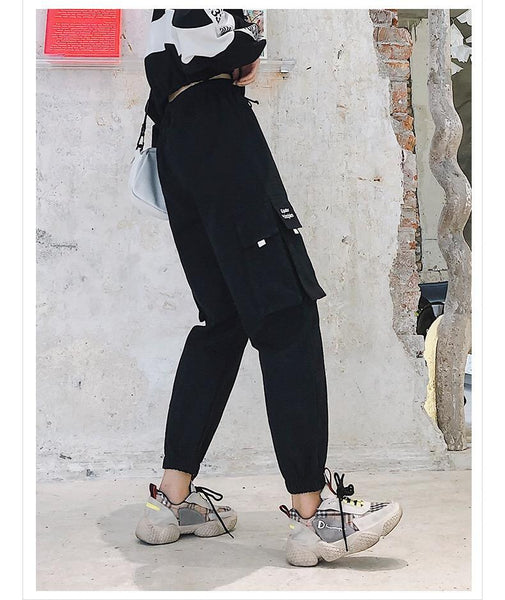 Loose Hoodie and High Waist Street Fashion Cargo Pants