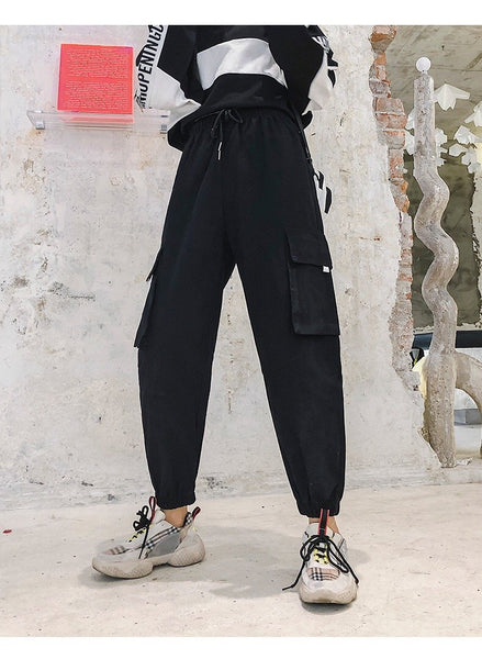 Loose Hoodie and High Waist Street Fashion Cargo Pants