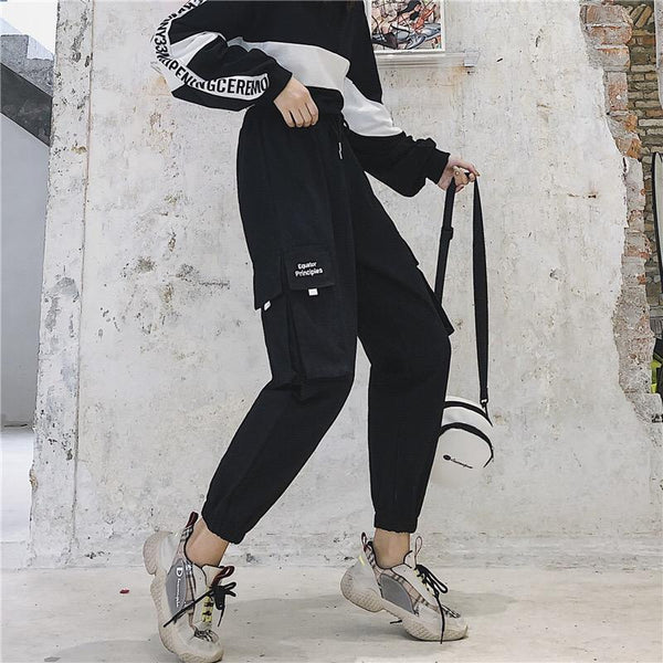 Loose Hoodie and High Waist Street Fashion Cargo Pants