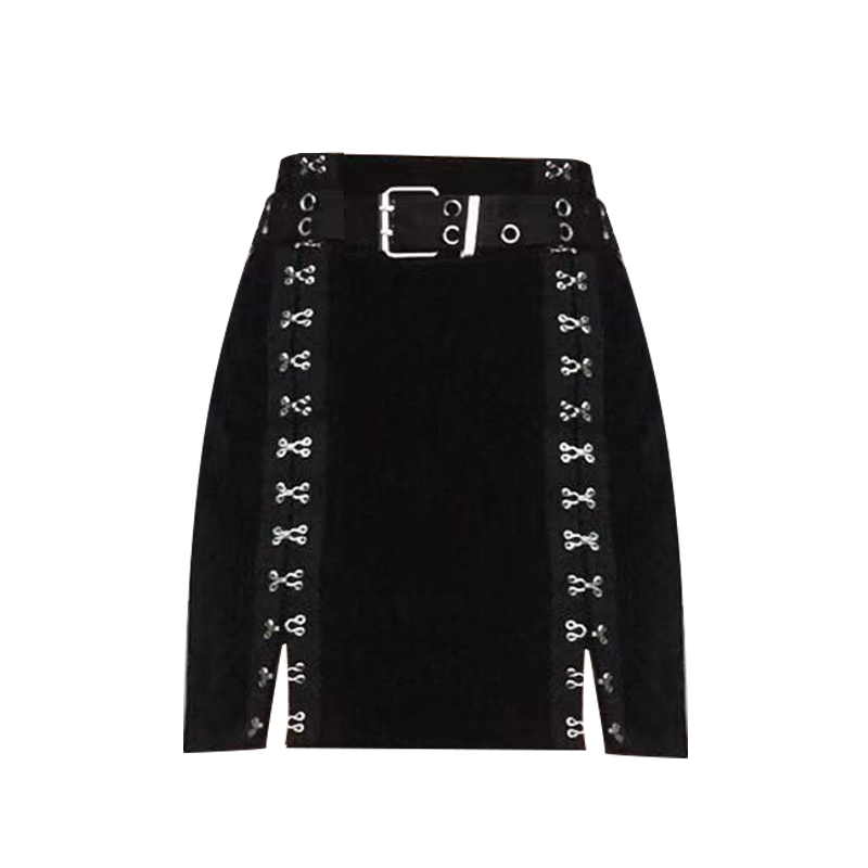 Metal Double-Breasted Velvet Skirt