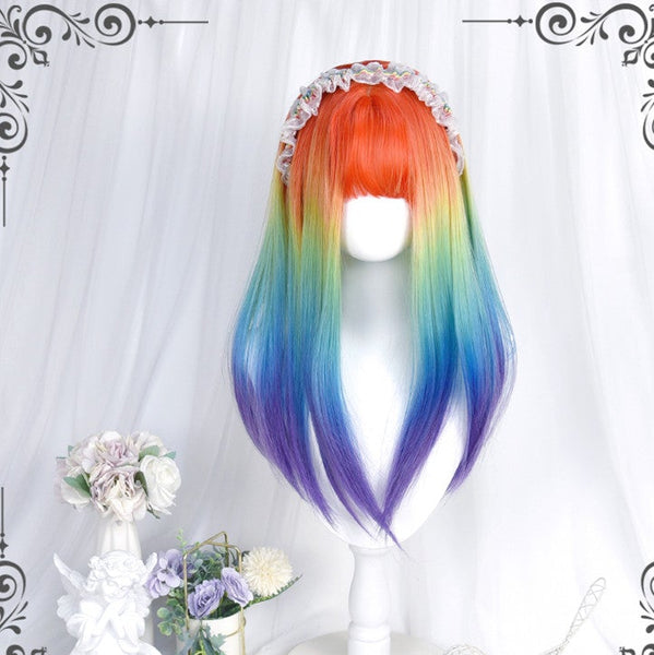 Rainbow mid-length wig