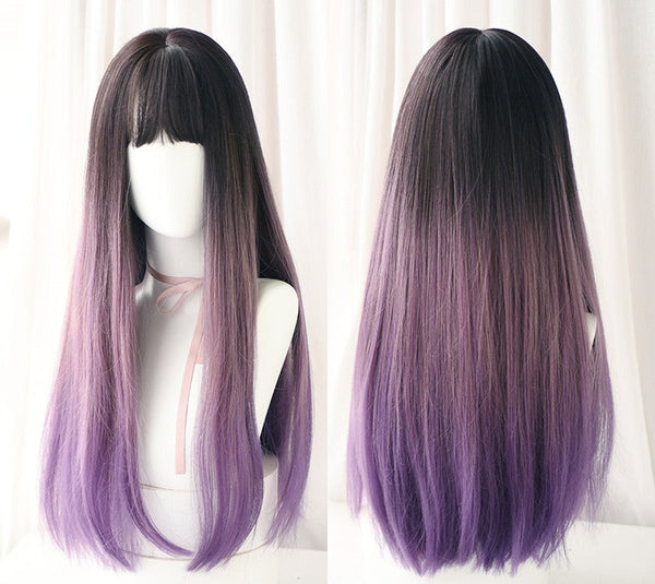 Three-color long straight gradient wig  KF82518