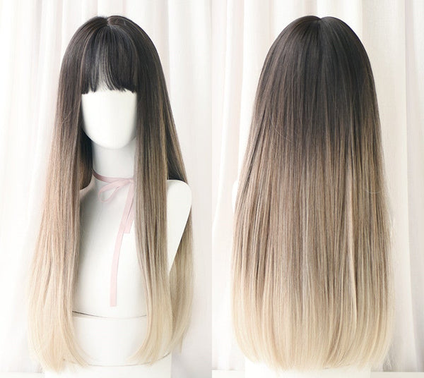 Three-color long straight gradient wig  KF82518