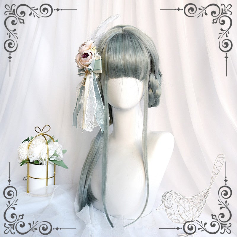 Green long straight wig KF82106