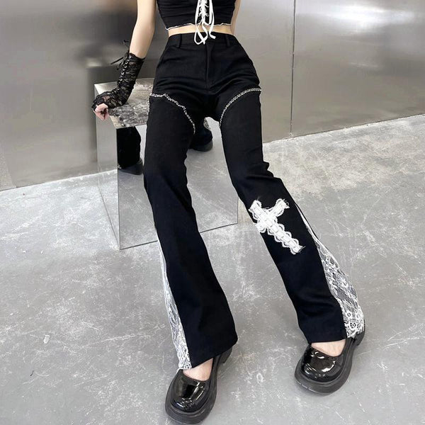 Dark Lace Cross Trousers