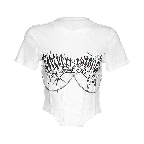 Women's Punk Rock Metal Chain Short Sleeved Crop Top