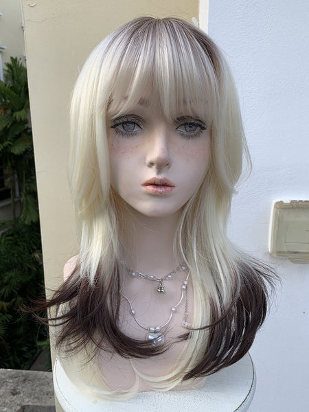 Brown white gradient wig kf82503