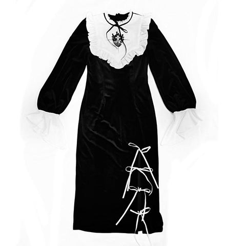 Gothic Embroidery Nun Velvet Dress